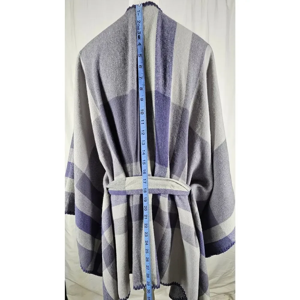 KIT BY EG WOMEN'S PLAID BLUE/GRAY SHAWL WRAP PONCHO SCARF - ONE SIZE FITS ALL